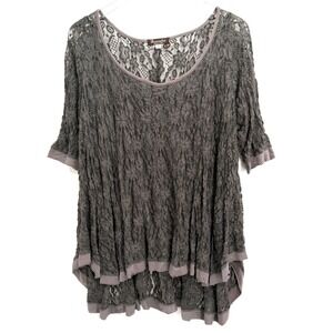 Surrealist Grey Floral Tunic Top Size M Boho Fairycore Artsy Oversized USA Made